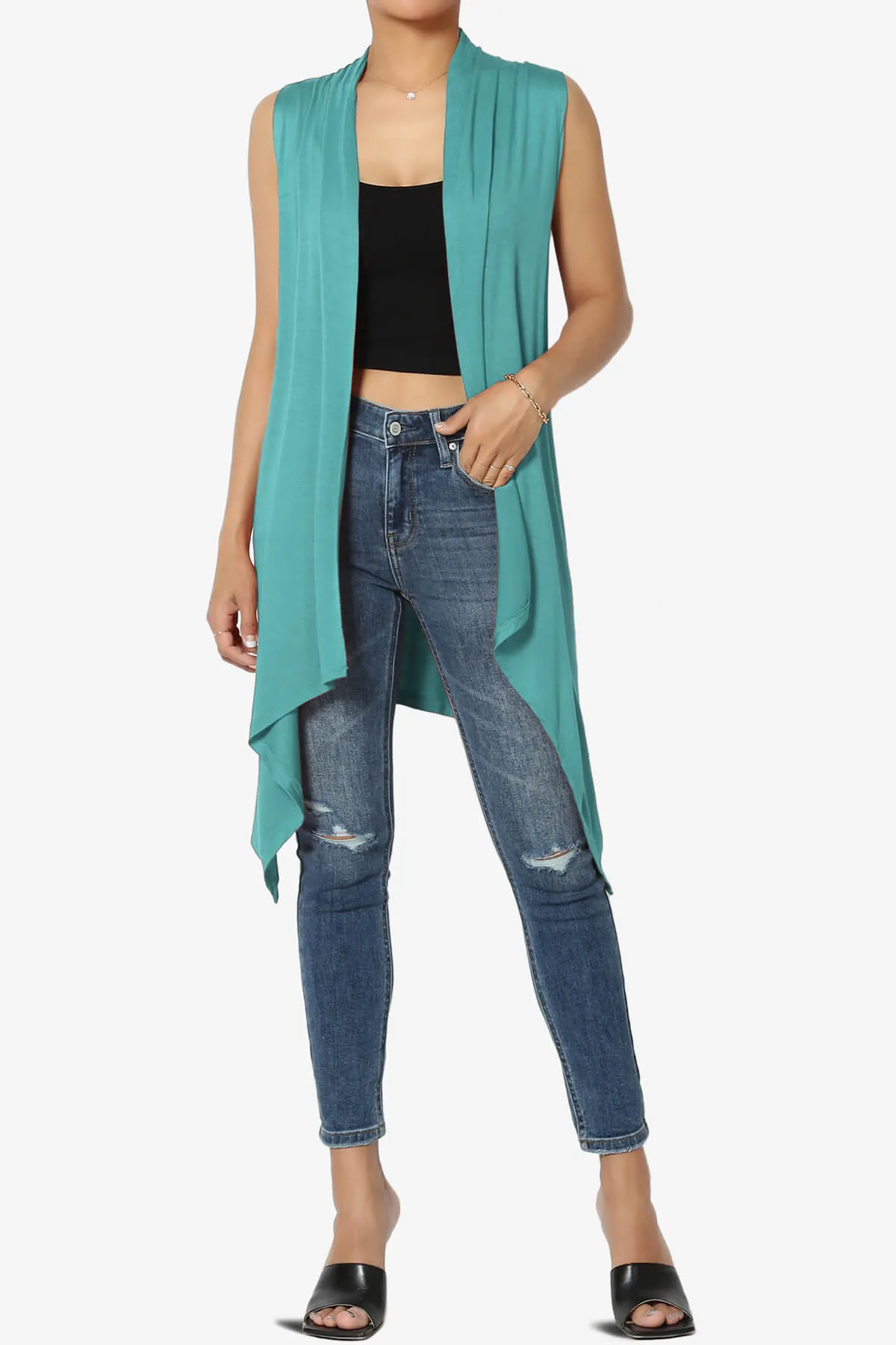 Taysom Draped Open Front Sleeveless Cardigan Vest PLUS