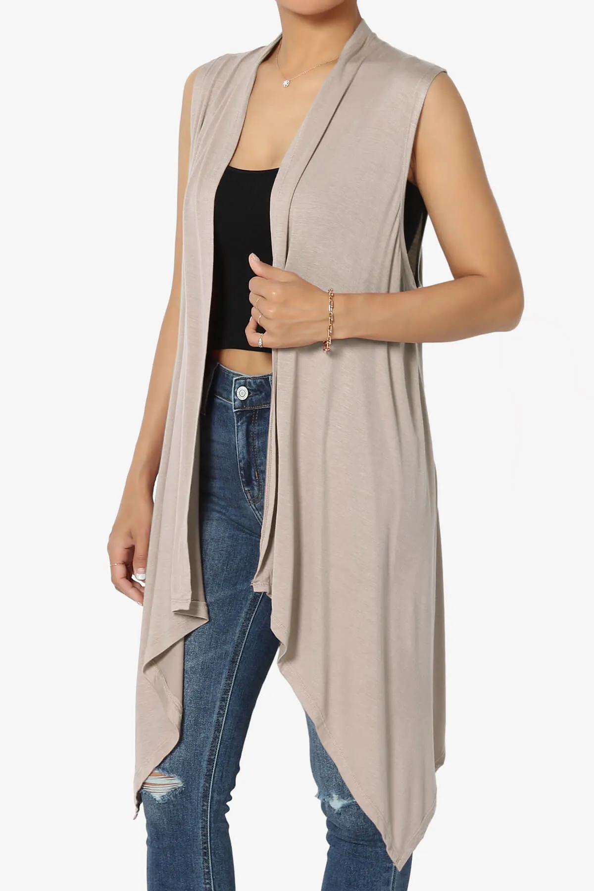 Taysom Draped Open Front Sleeveless Cardigan Vest PLUS