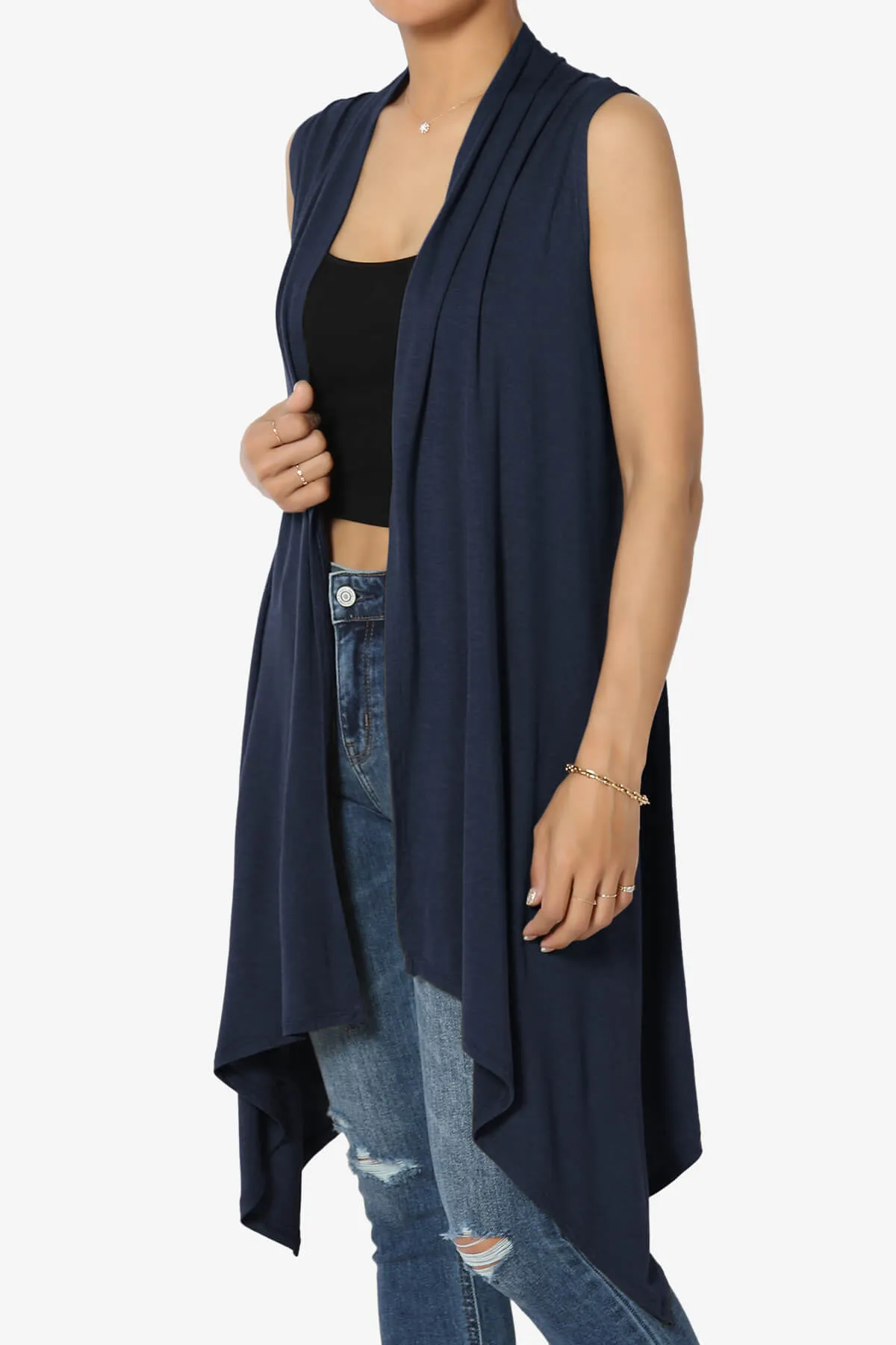 Taysom Draped Open Front Sleeveless Cardigan Vest PLUS