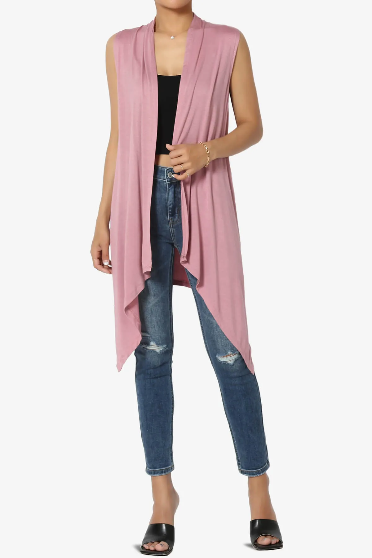 Taysom Draped Open Front Sleeveless Cardigan Vest