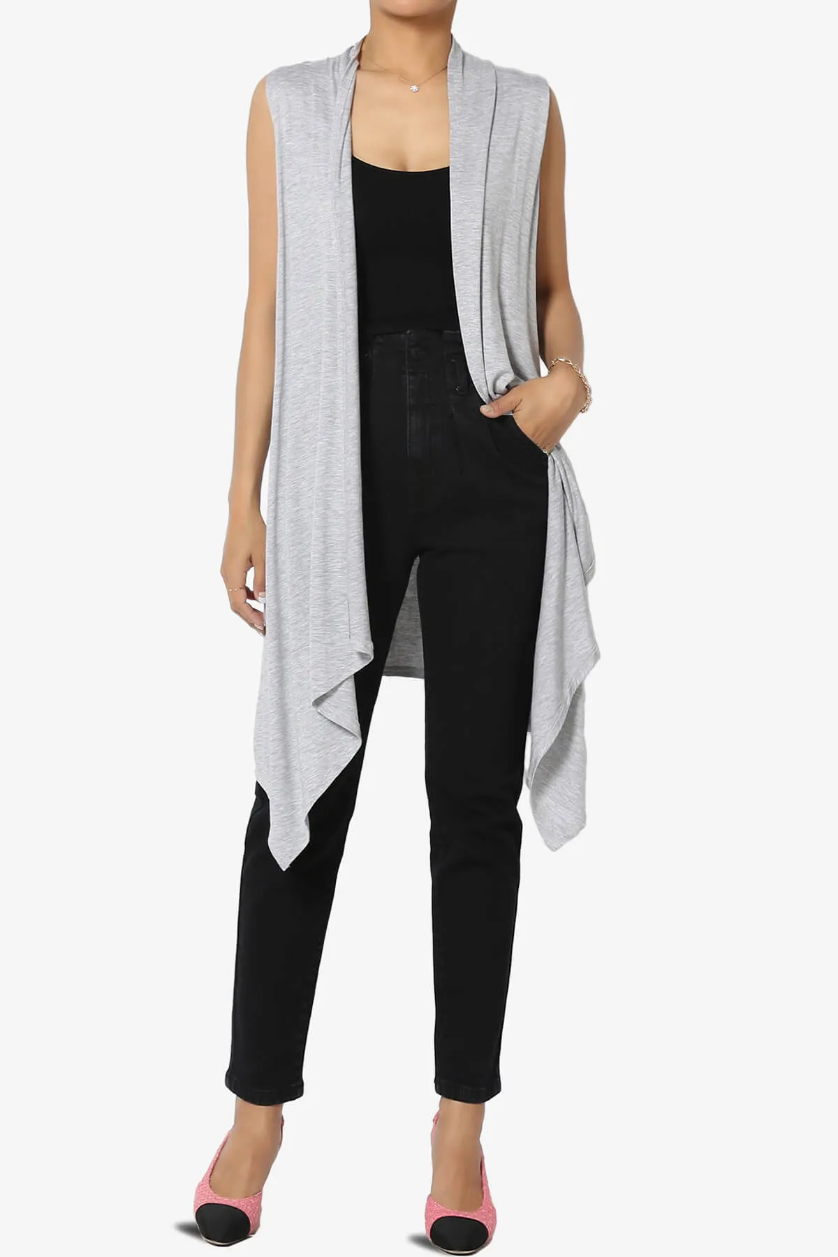 Taysom Draped Open Front Sleeveless Cardigan Vest