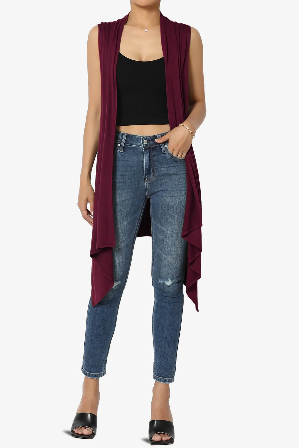 Taysom Draped Open Front Sleeveless Cardigan Vest