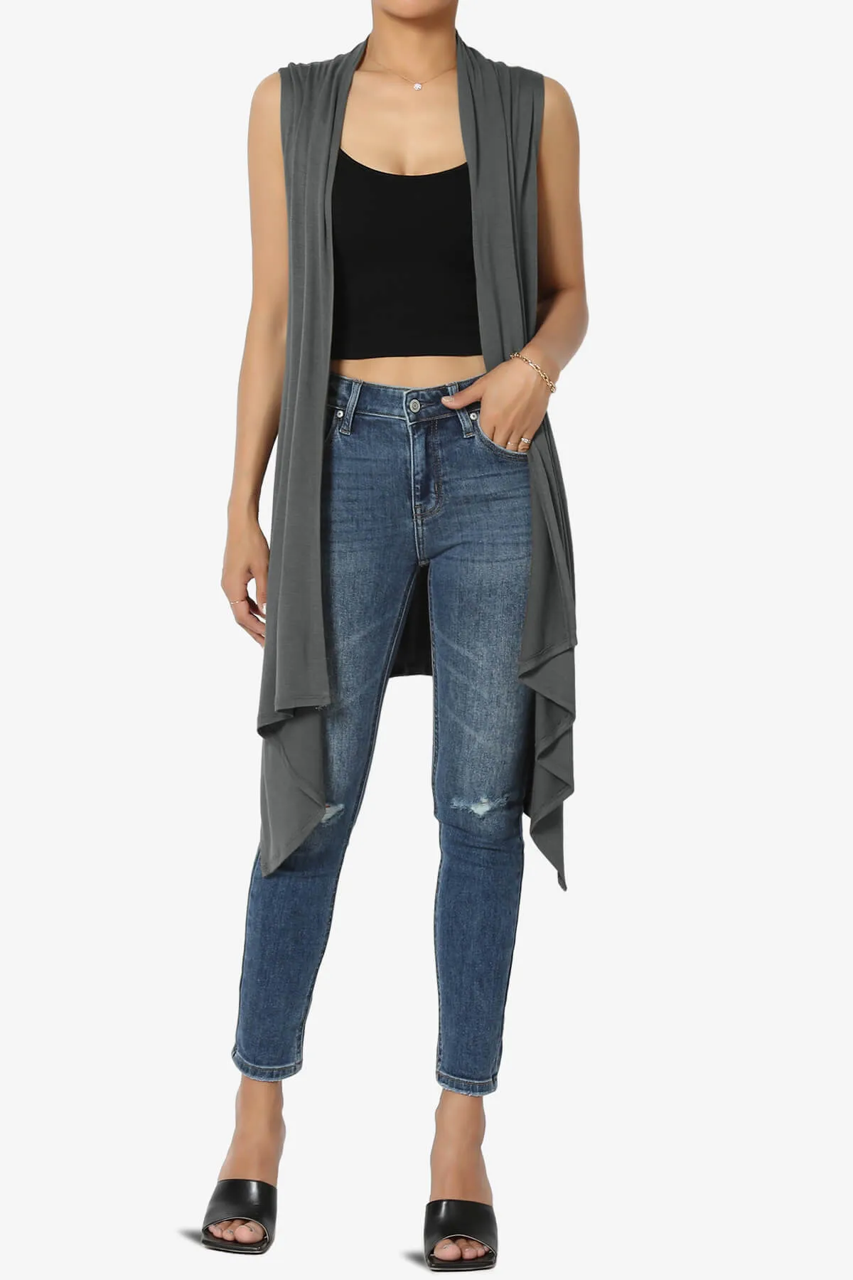 Taysom Draped Open Front Sleeveless Cardigan Vest
