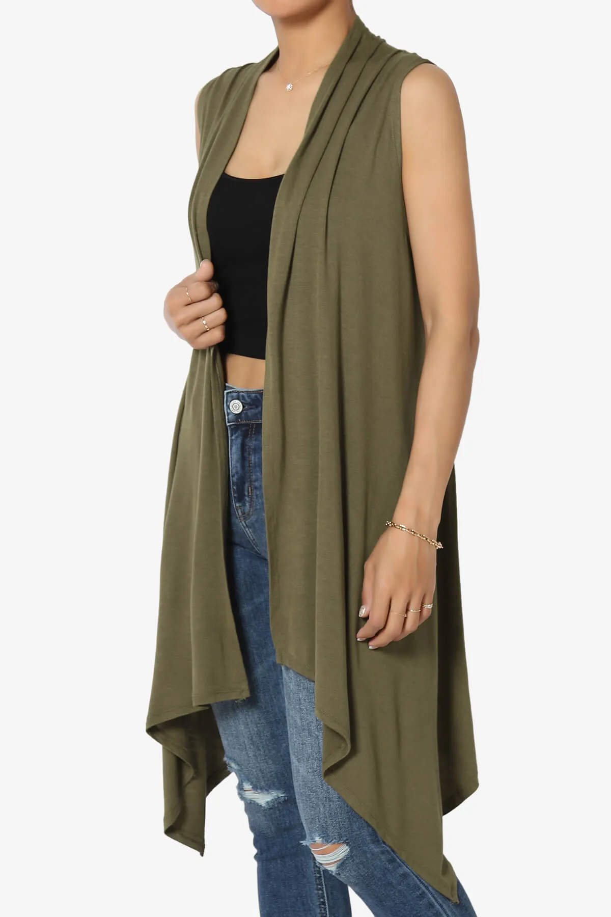 Taysom Draped Open Front Sleeveless Cardigan Vest