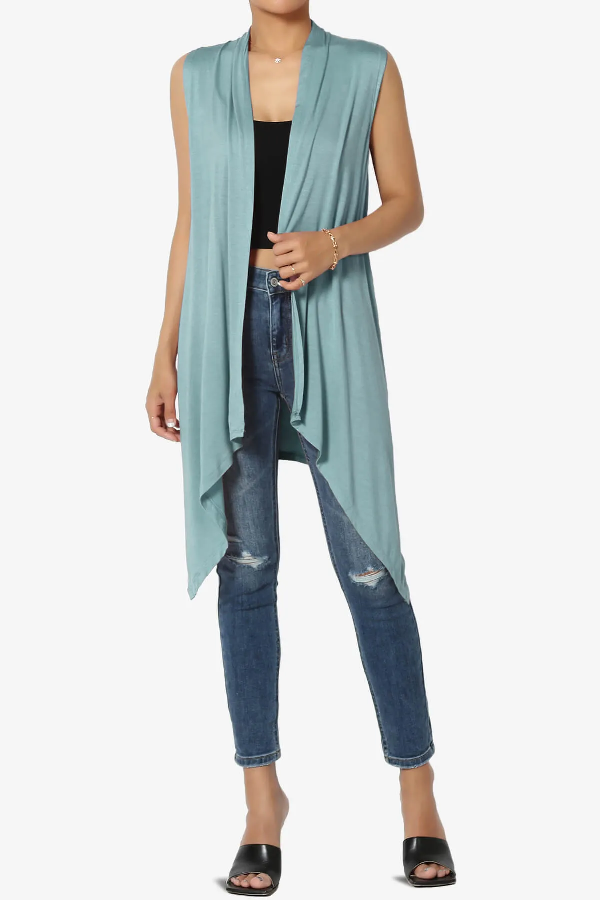Taysom Draped Open Front Sleeveless Cardigan Vest