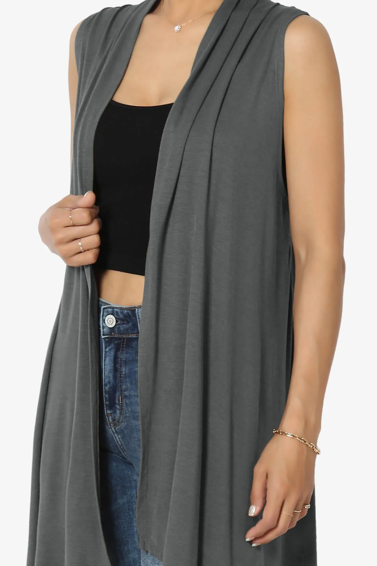 Taysom Draped Open Front Sleeveless Cardigan Vest