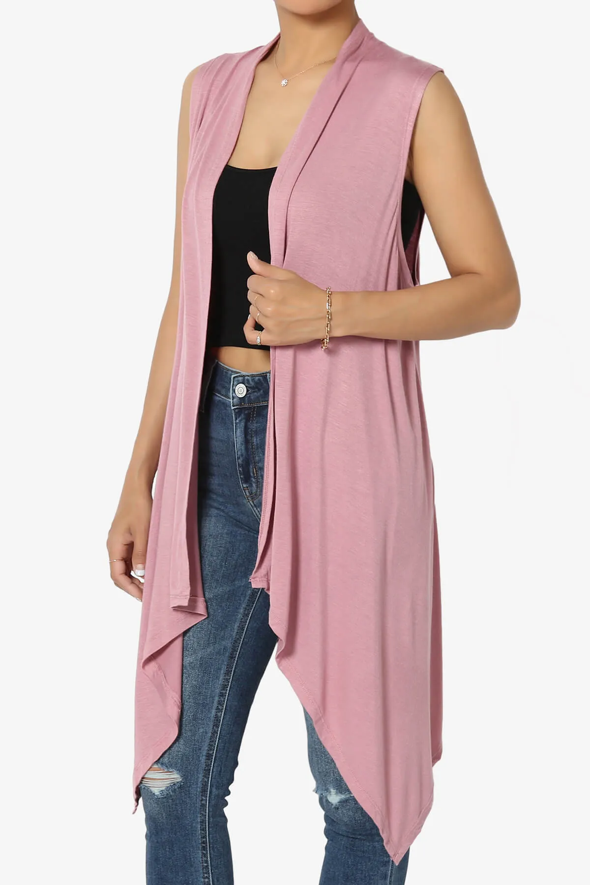 Taysom Draped Open Front Sleeveless Cardigan Vest