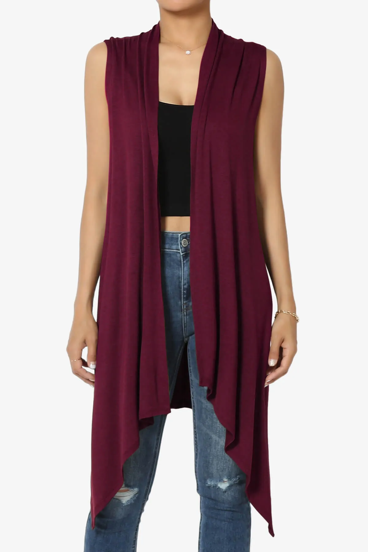 Taysom Draped Open Front Sleeveless Cardigan Vest