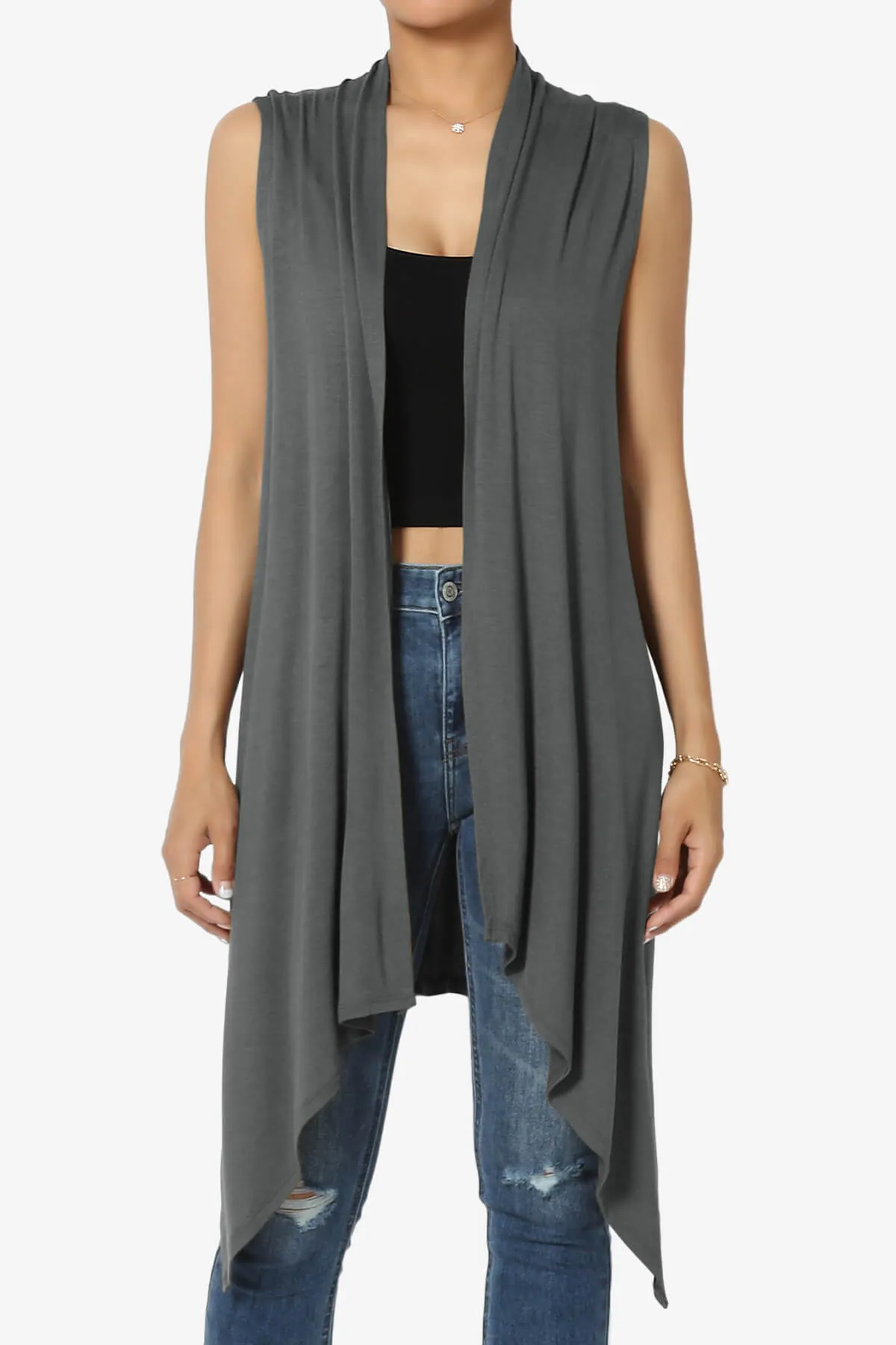 Taysom Draped Open Front Sleeveless Cardigan Vest