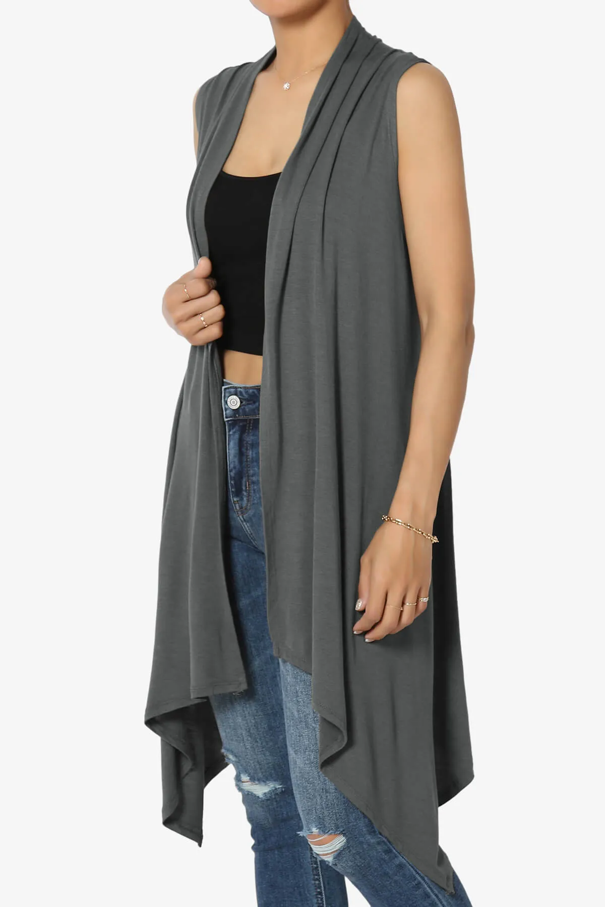 Taysom Draped Open Front Sleeveless Cardigan Vest