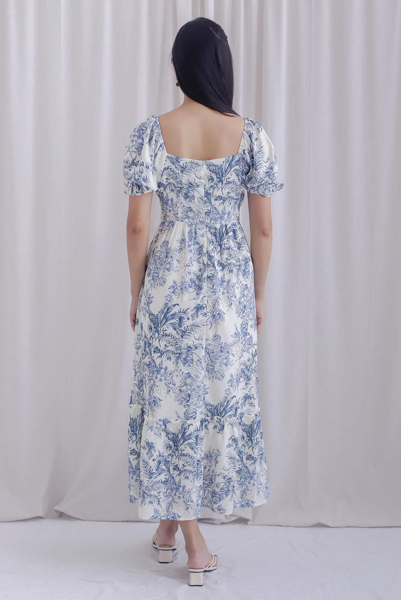 TDC Elsie Chinoiserie Tie Bustier Sleeved Maxi Dress
