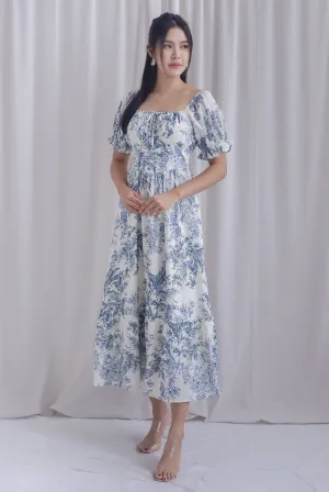 TDC Elsie Chinoiserie Tie Bustier Sleeved Maxi Dress