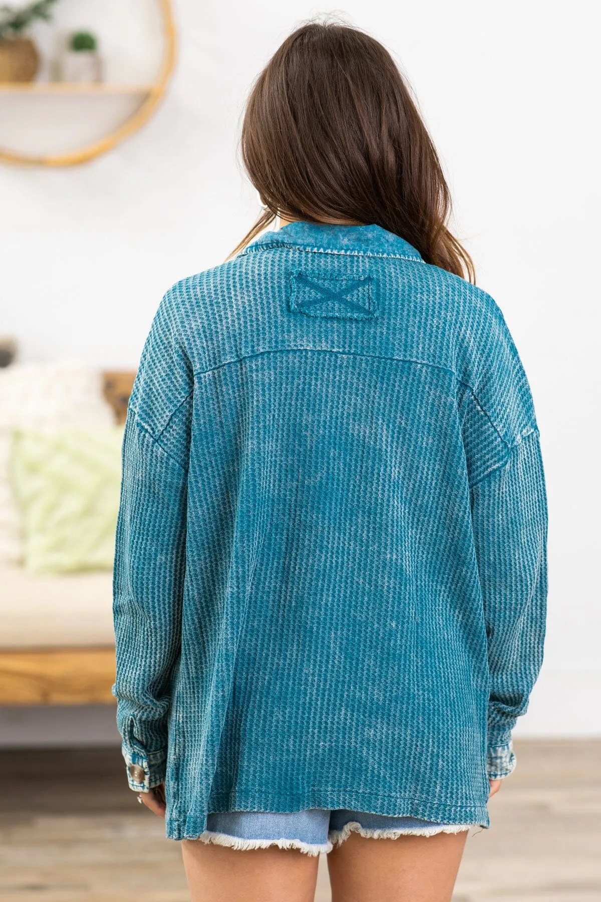 Teal Washed Ribbed Shacket