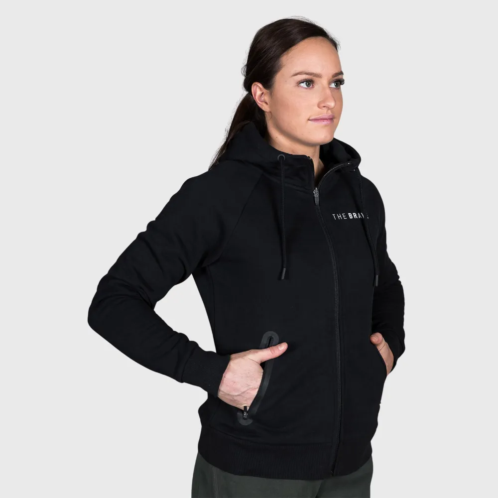 THE BRAVE - WOMEN'S SIGNATURE ZIP THROUGH HOODIE - BLACK