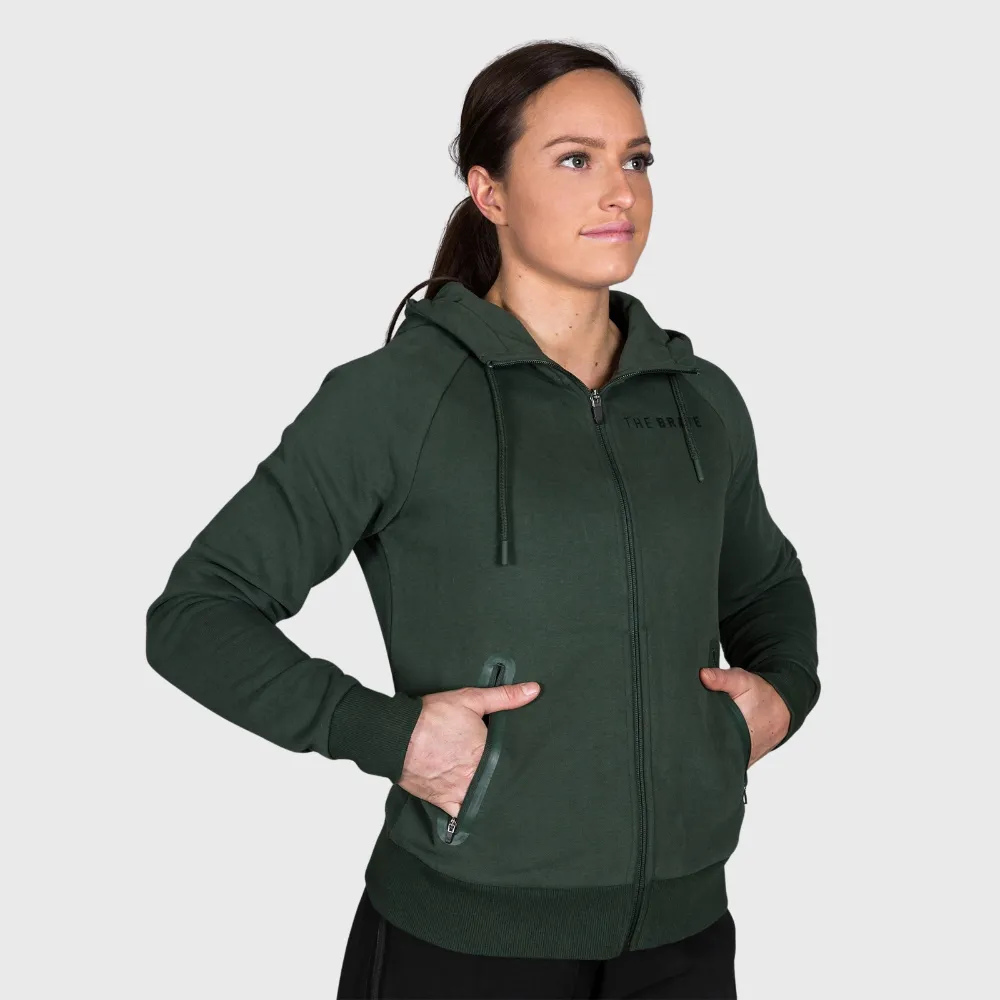 THE BRAVE - WOMEN'S SIGNATURE ZIP THROUGH HOODIE - DARK OLIVE