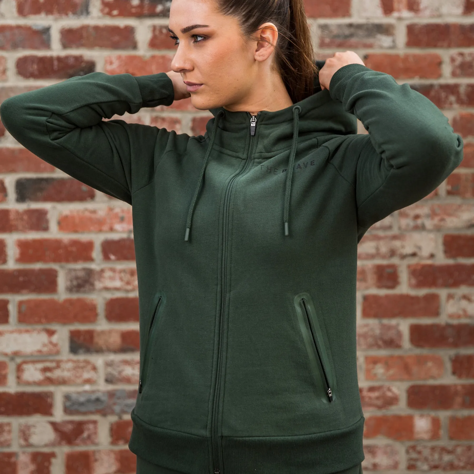 THE BRAVE - WOMEN'S SIGNATURE ZIP THROUGH HOODIE - DARK OLIVE