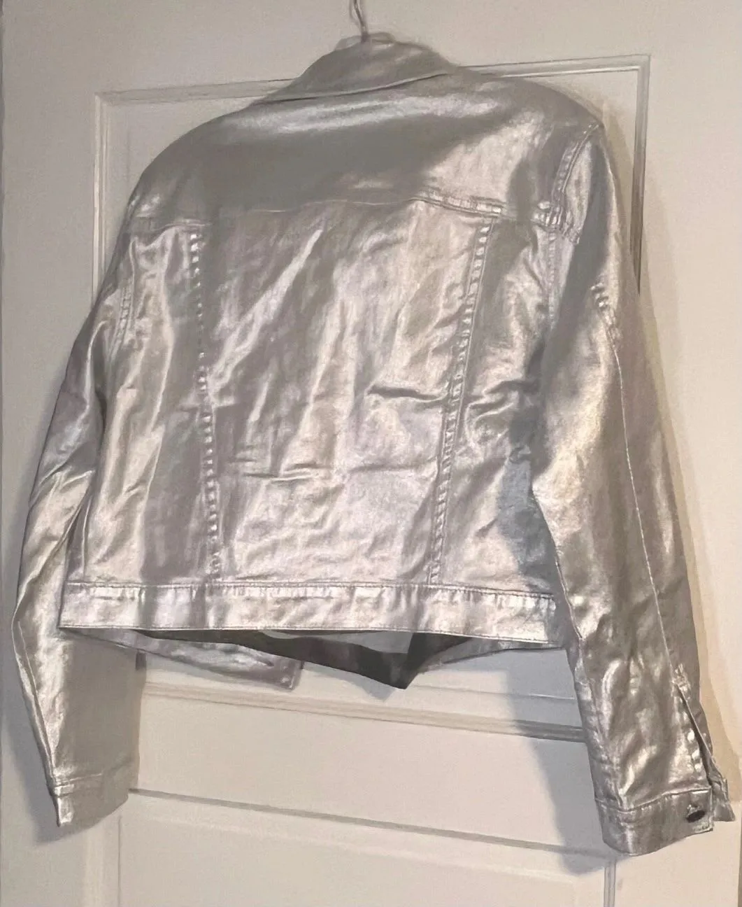 The Jackie Metallic Silver Coated Button Up Jacket by ITOO