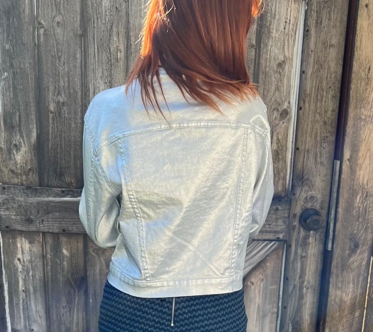 The Jackie Metallic Silver Coated Button Up Jacket by ITOO