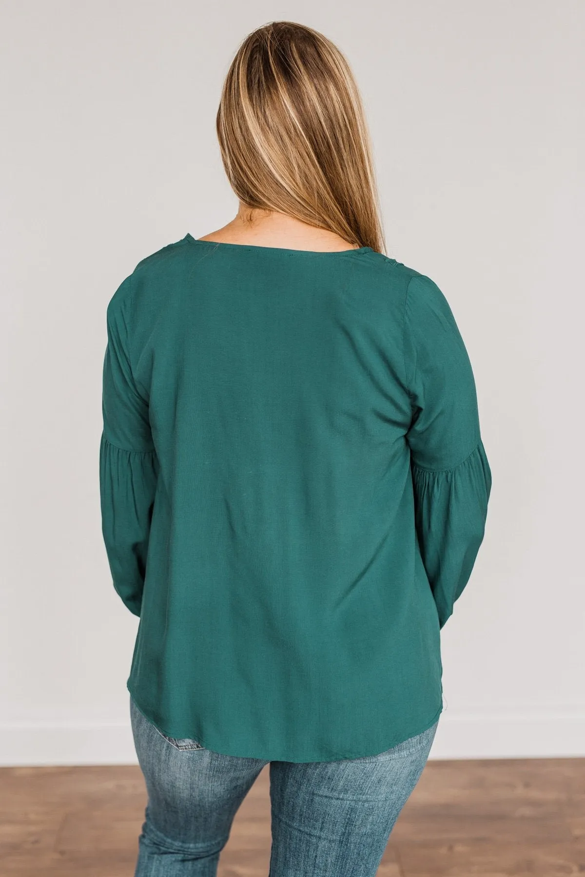 Thoughtful Moments V-Neck Blouse- Dark Teal