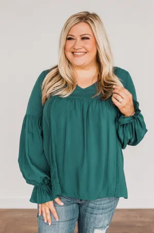Thoughtful Moments V-Neck Blouse- Dark Teal