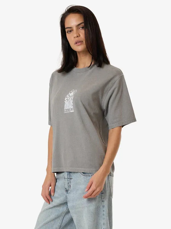 Thrills Stay Aware Square Tee - Washed Grey