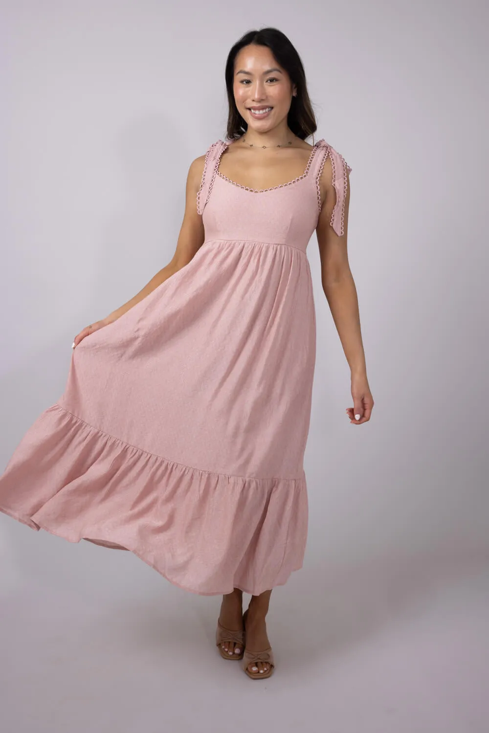 Tie Sleeve Maxi Dress for Women in Light Pink | CR2441-LIGHTPINK