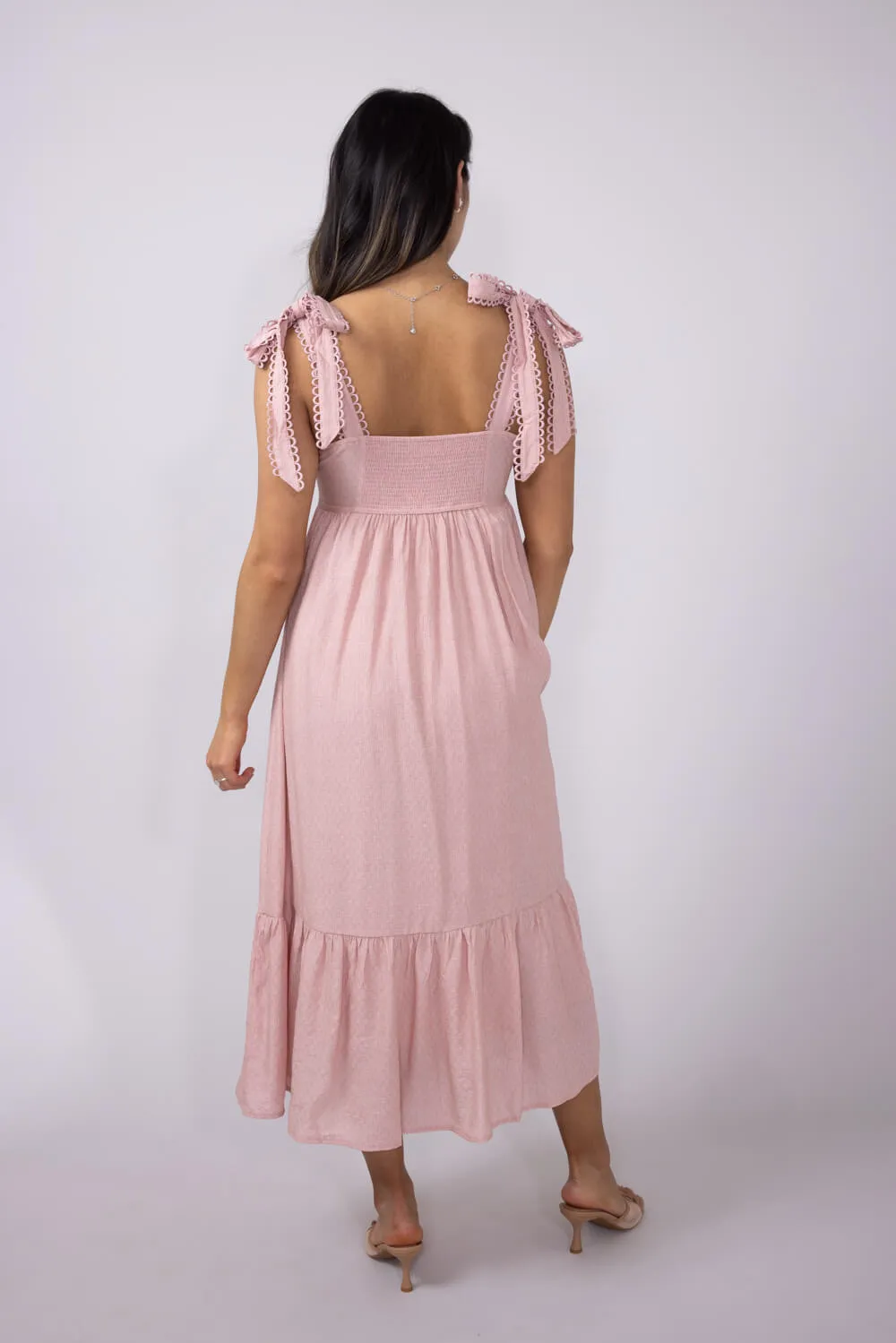 Tie Sleeve Maxi Dress for Women in Light Pink | CR2441-LIGHTPINK