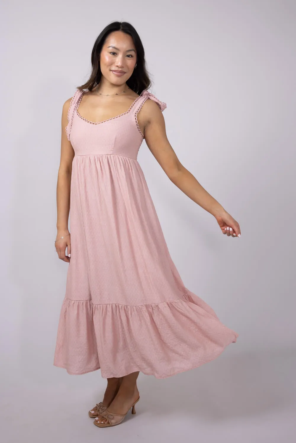Tie Sleeve Maxi Dress for Women in Light Pink | CR2441-LIGHTPINK