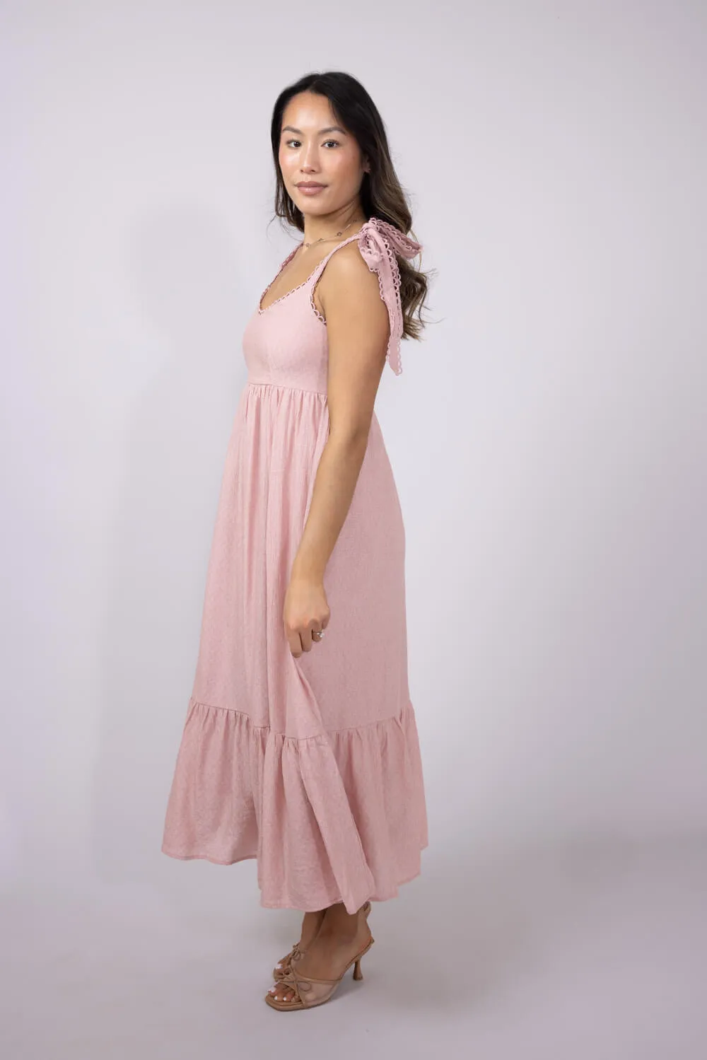 Tie Sleeve Maxi Dress for Women in Light Pink | CR2441-LIGHTPINK