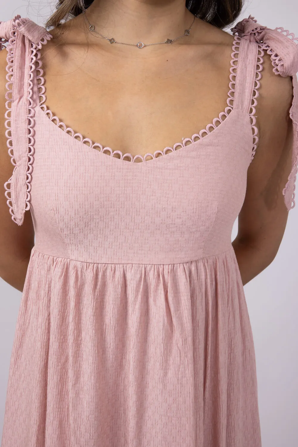 Tie Sleeve Maxi Dress for Women in Light Pink | CR2441-LIGHTPINK