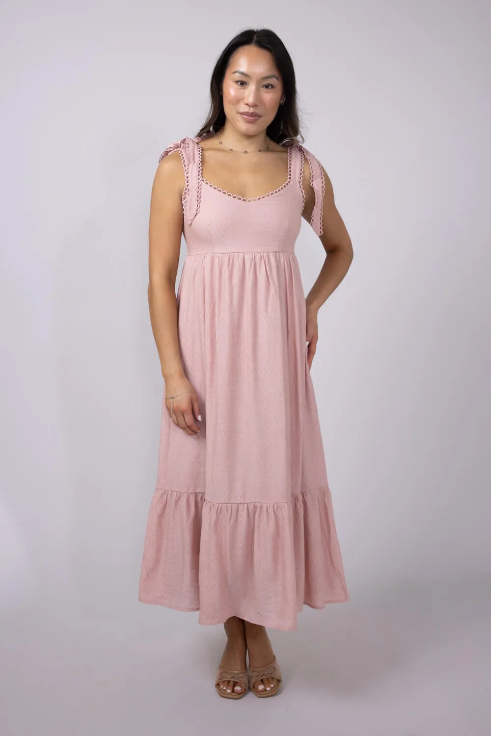 Tie Sleeve Maxi Dress for Women in Light Pink | CR2441-LIGHTPINK