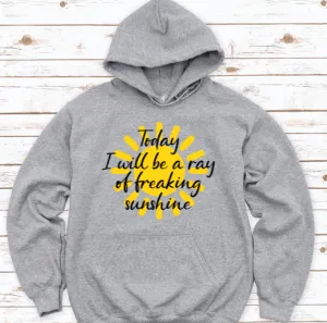 Today I Will Be a Ray of Freaking Sunshine, Gray Unisex Hoodie Sweatshirt