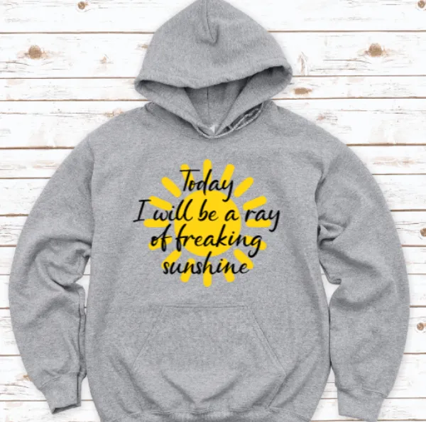 Today I Will Be a Ray of Freaking Sunshine, Gray Unisex Hoodie Sweatshirt