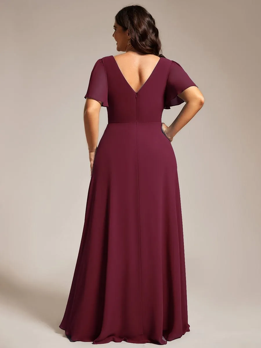 Torry V neck A-line chiffon dress with sleeves