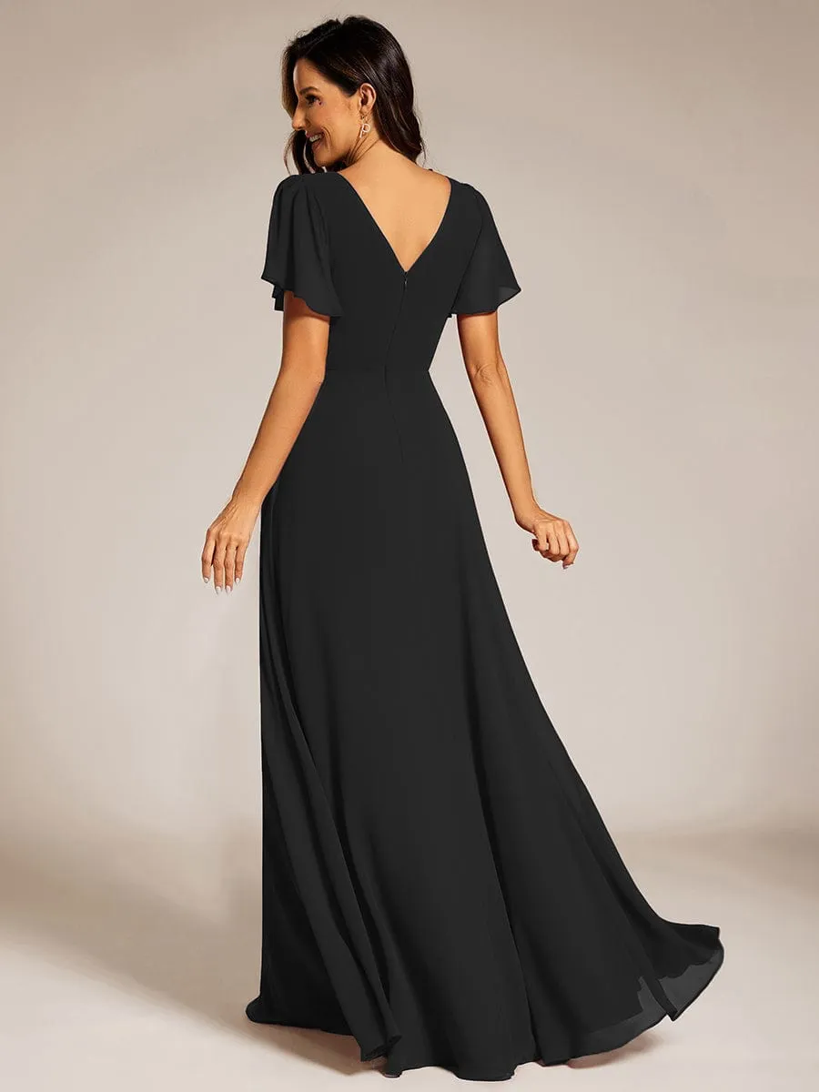Torry V neck A-line chiffon dress with sleeves