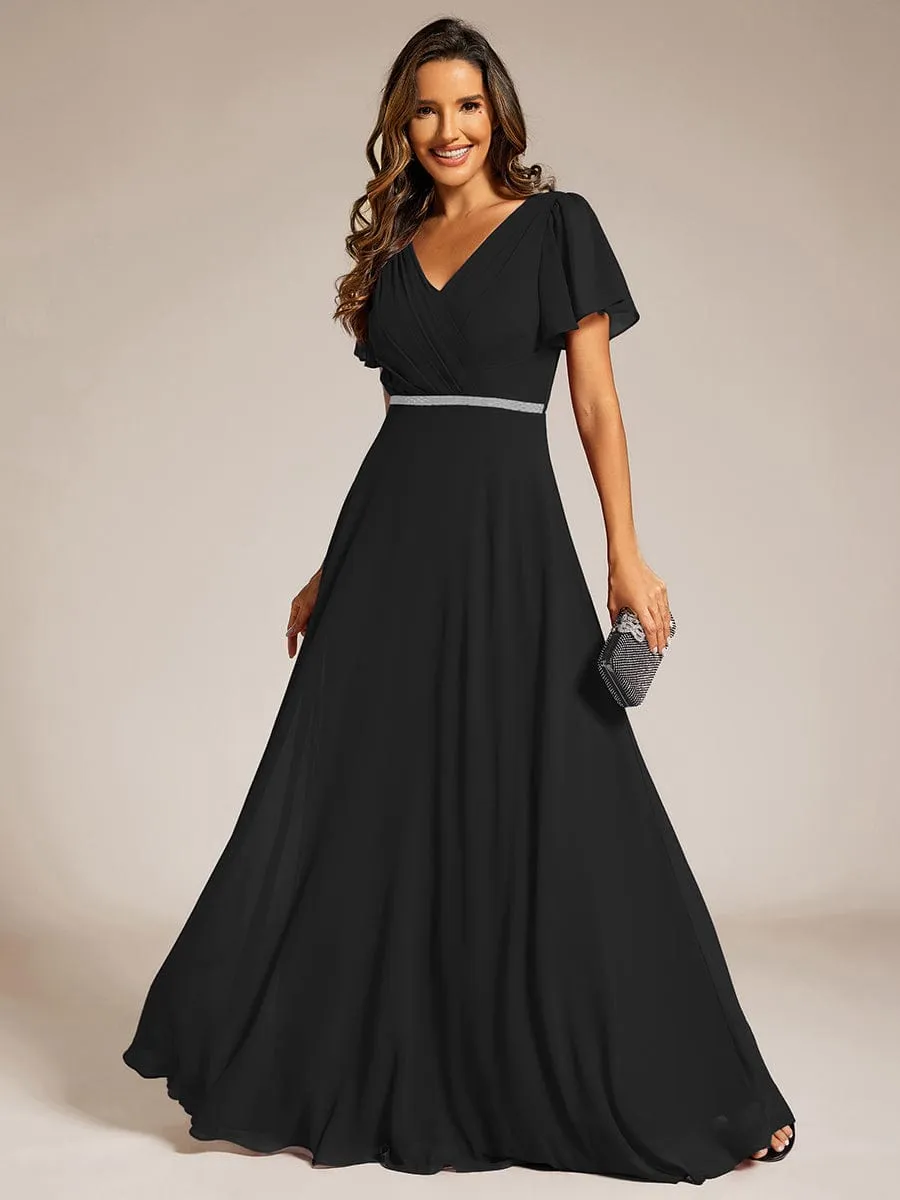 Torry V neck A-line chiffon dress with sleeves