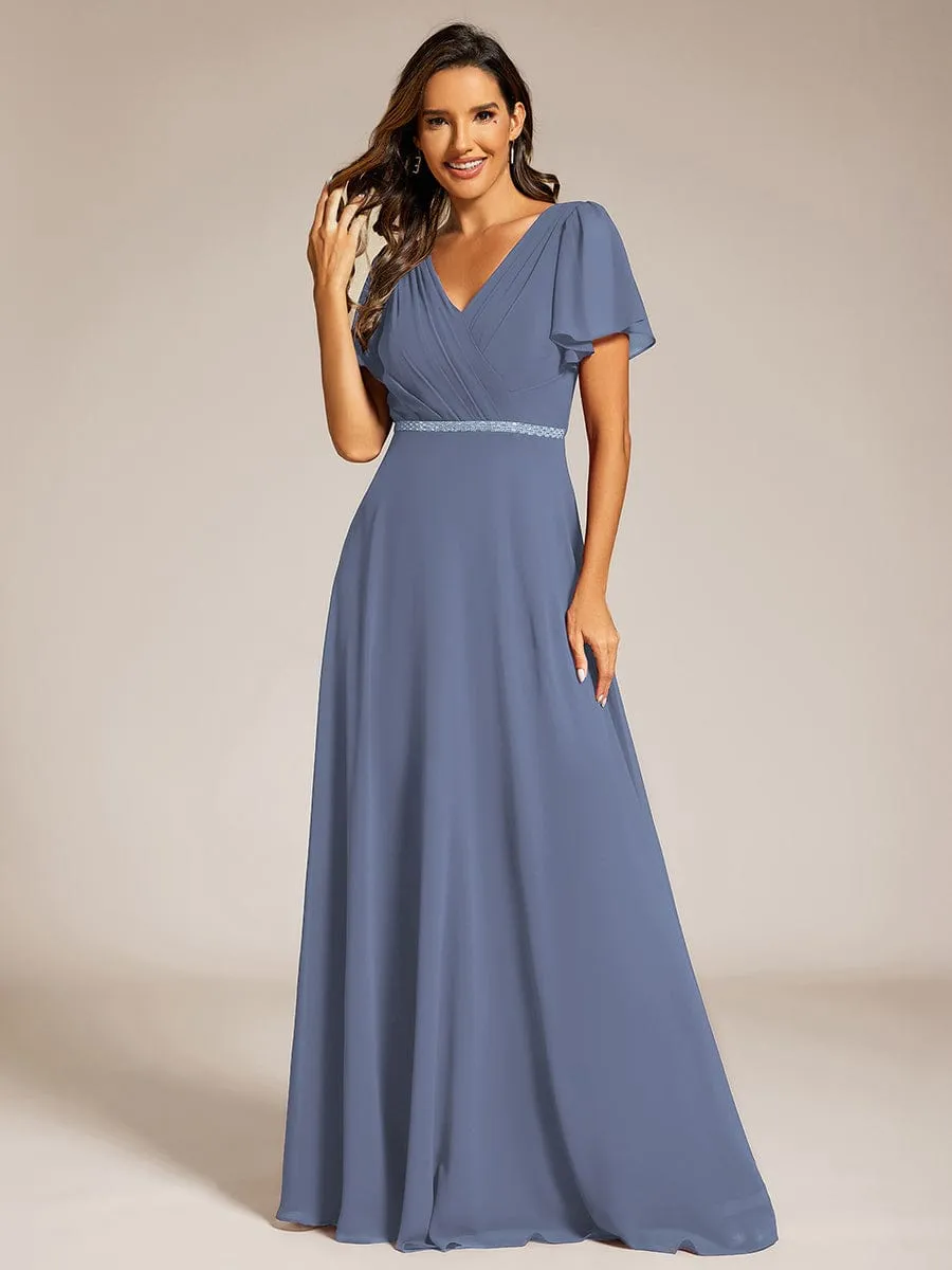 Torry V neck A-line chiffon dress with sleeves