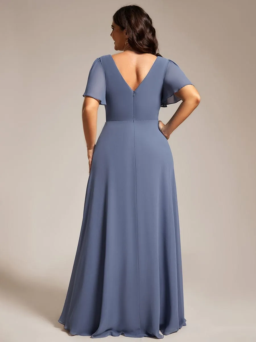 Torry V neck A-line chiffon dress with sleeves