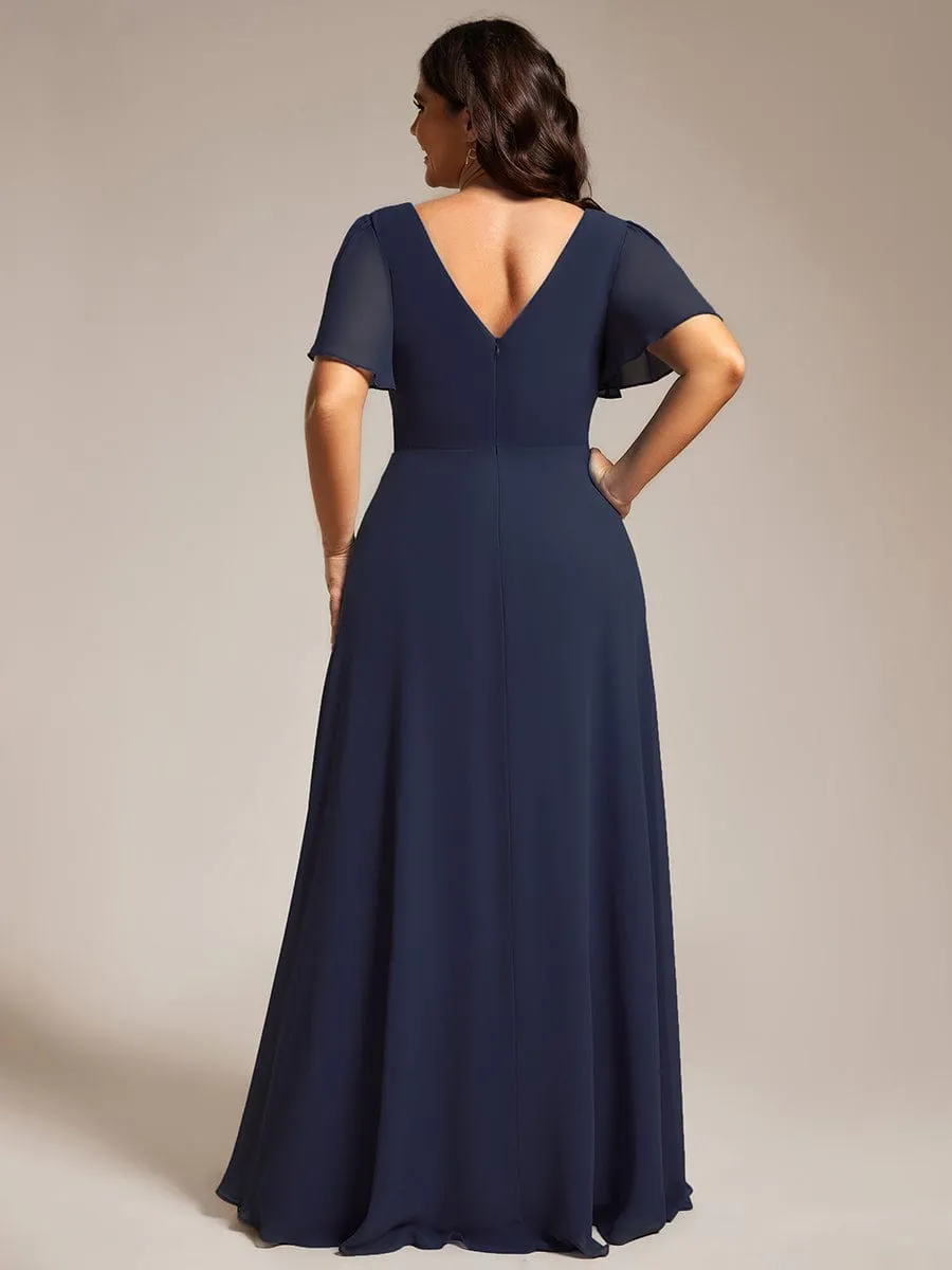 Torry V neck A-line chiffon dress with sleeves
