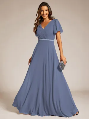 Torry V neck A-line chiffon dress with sleeves