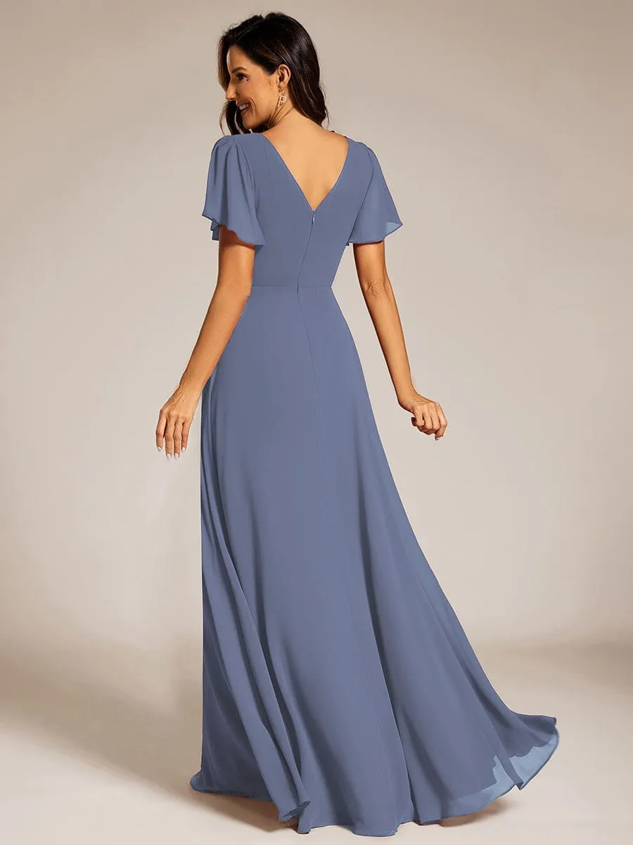 Torry V neck A-line chiffon dress with sleeves