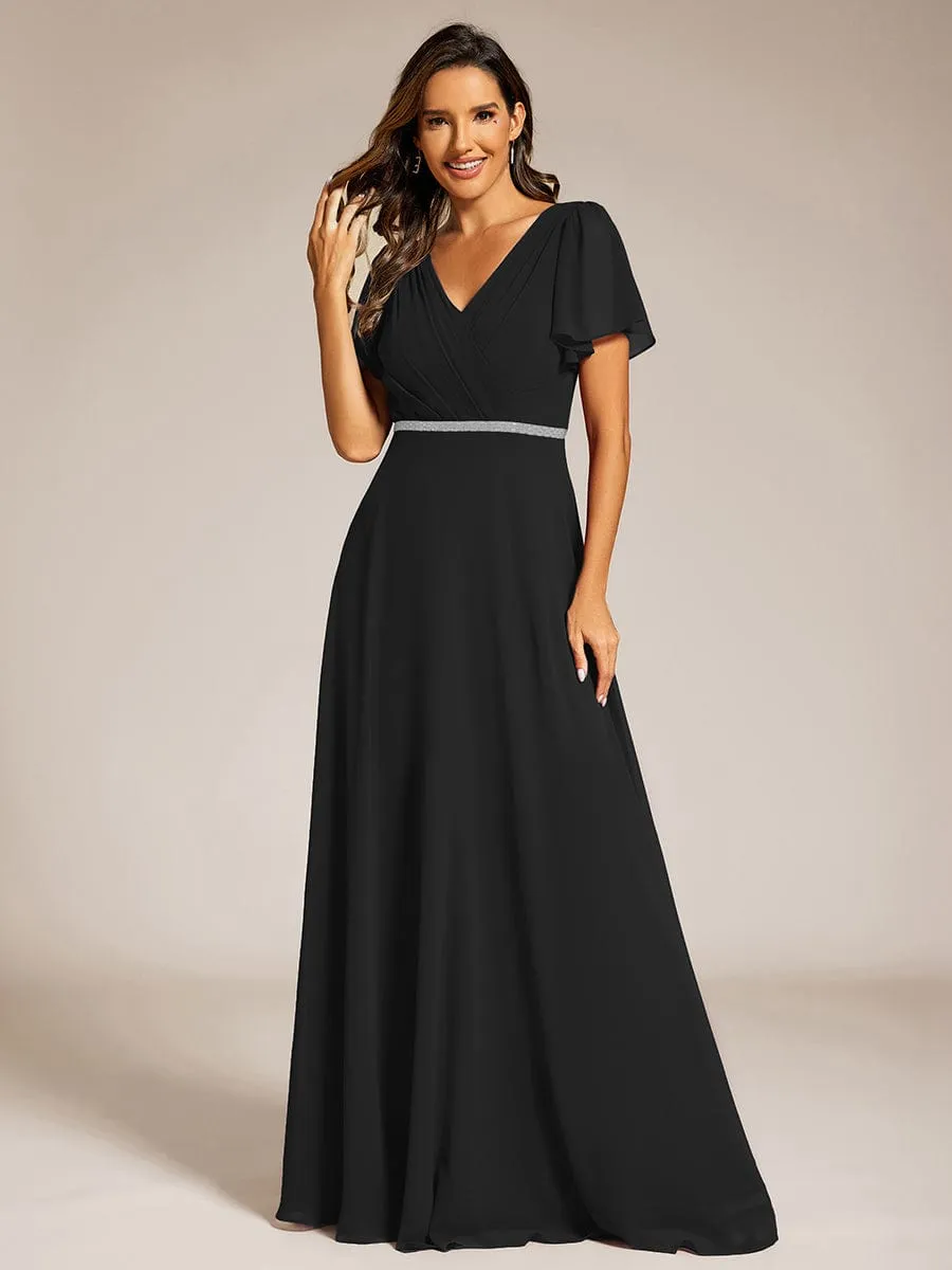 Torry V neck A-line chiffon dress with sleeves