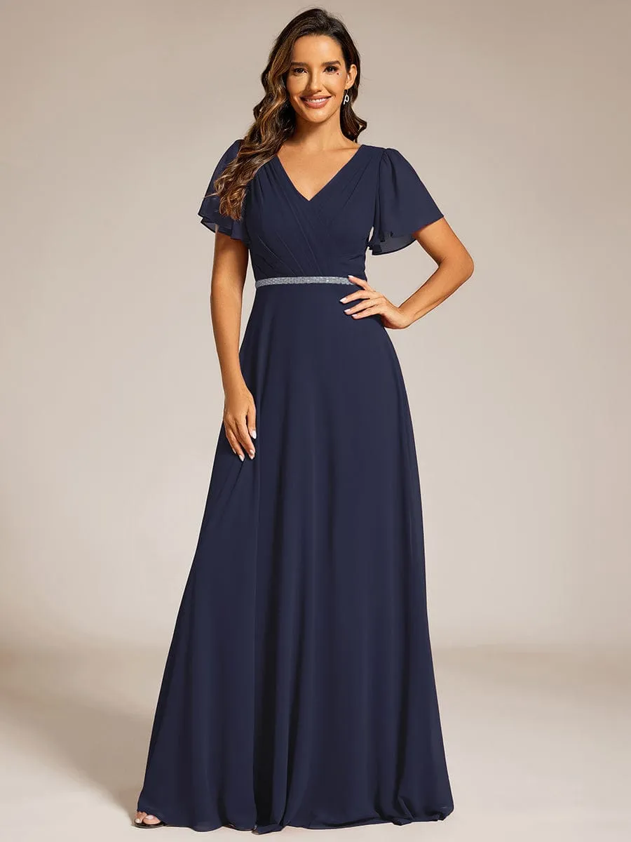 Torry V neck A-line chiffon dress with sleeves