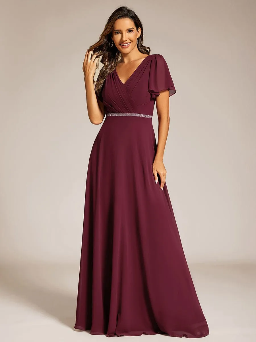 Torry V neck A-line chiffon dress with sleeves