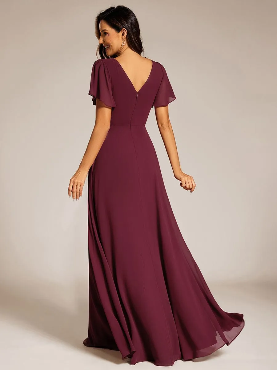 Torry V neck A-line chiffon dress with sleeves