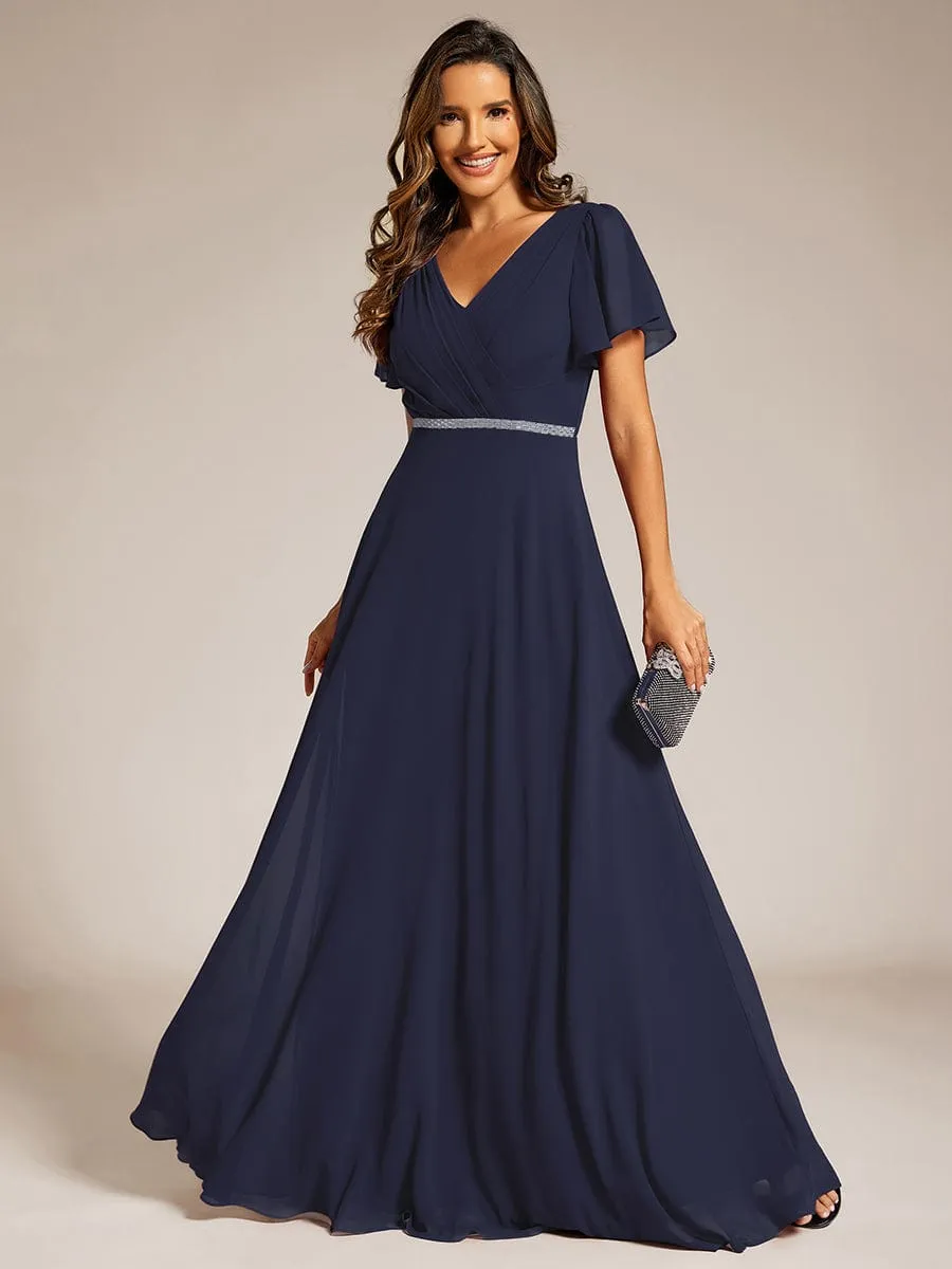 Torry V neck A-line chiffon dress with sleeves