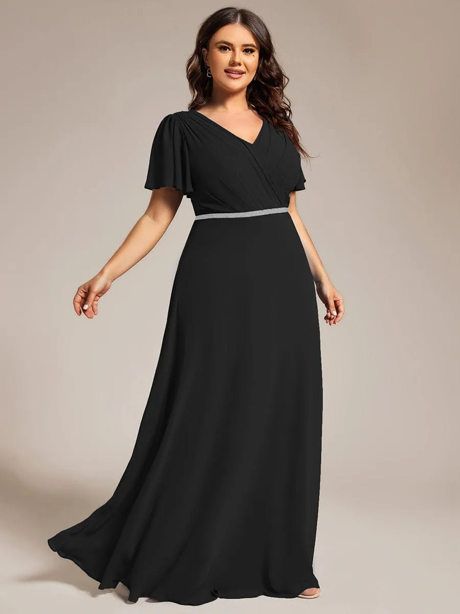 Torry V neck A-line chiffon dress with sleeves
