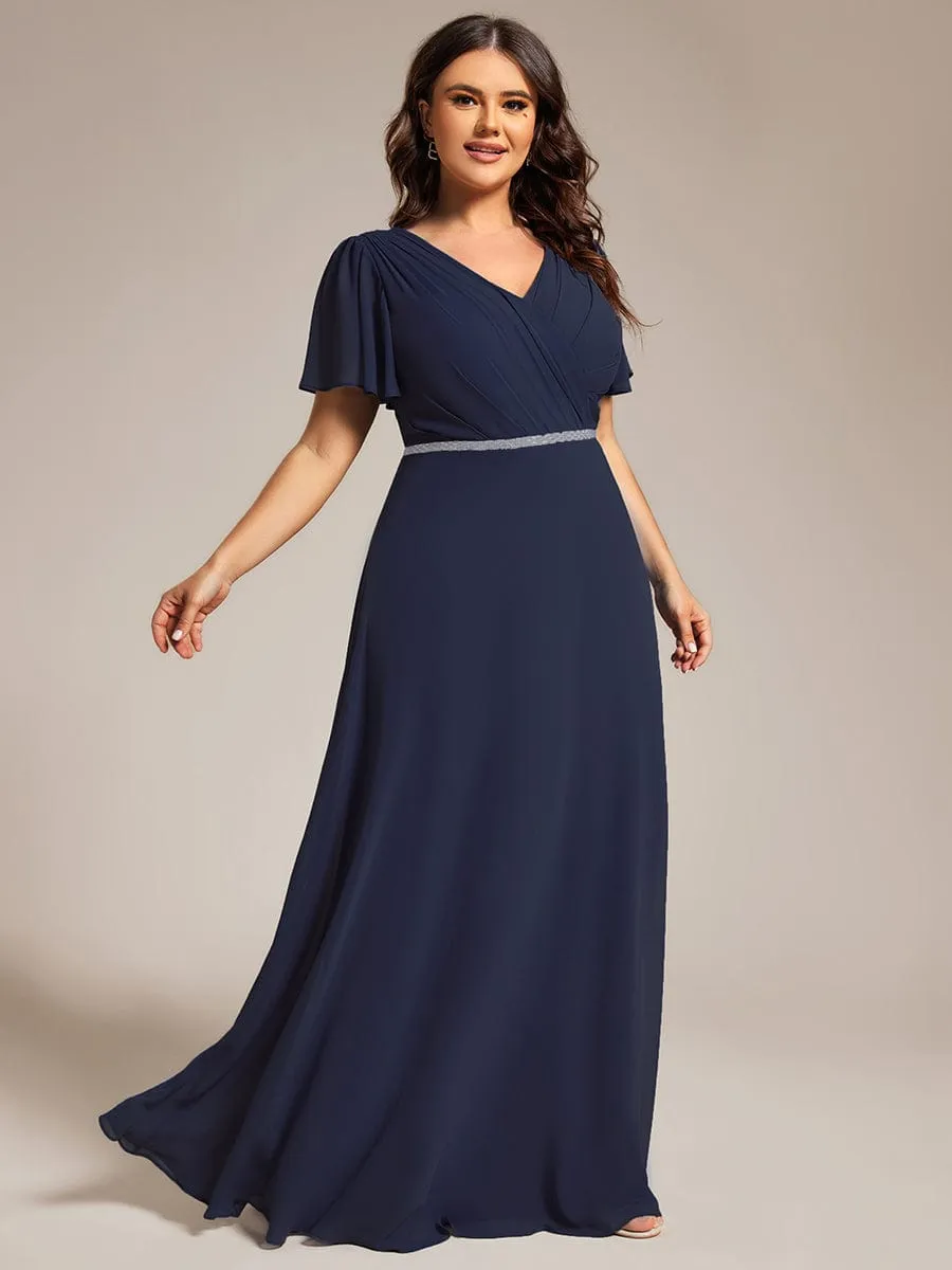 Torry V neck A-line chiffon dress with sleeves