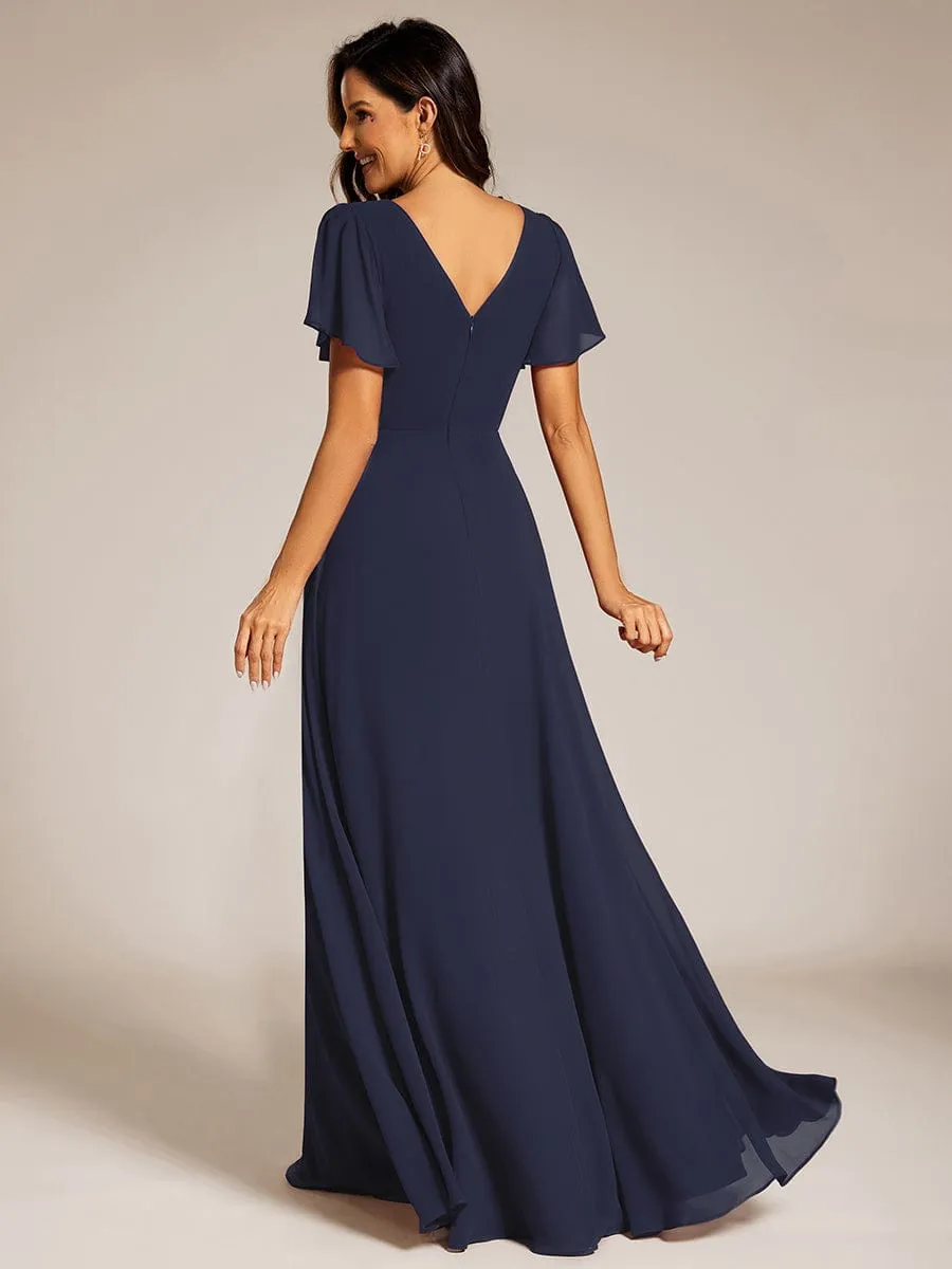 Torry V neck A-line chiffon dress with sleeves