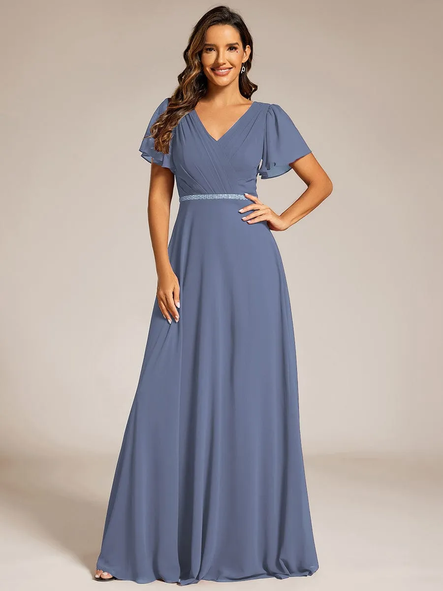 Torry V neck A-line chiffon dress with sleeves